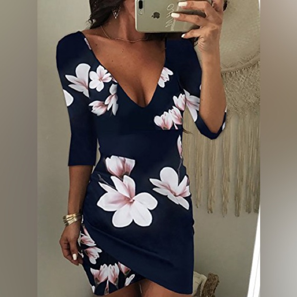 CBR Blue backless navy blue floral dress Sz.M